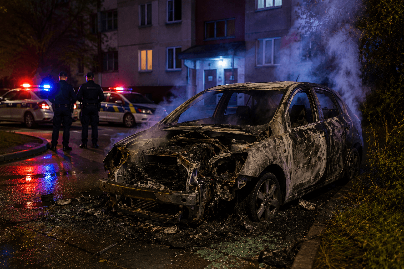 Ночной поджог в Немане: двое 18-летних превратили Hyundai в груду металла