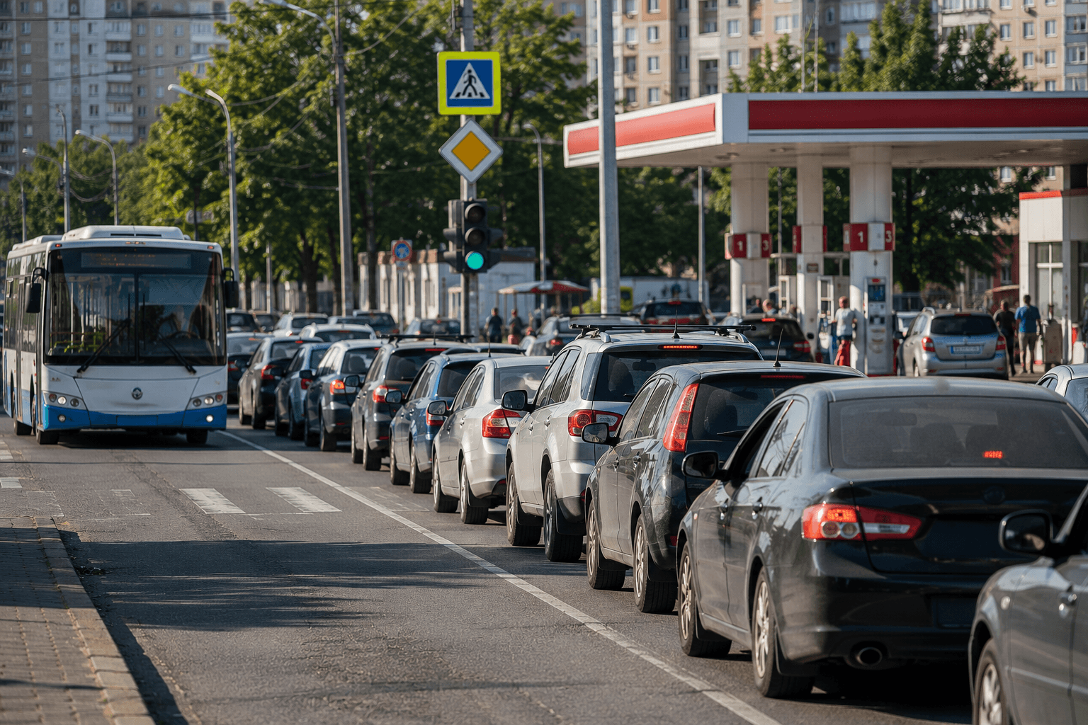 Очереди на АЗС парализовали движение автобусов в Калининграде